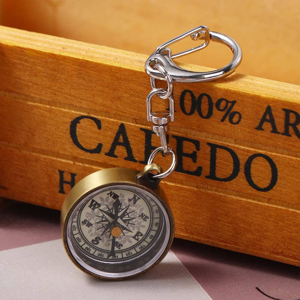 Compass Keychain Mini - Gold Color Navigation Tools Portable Zinc