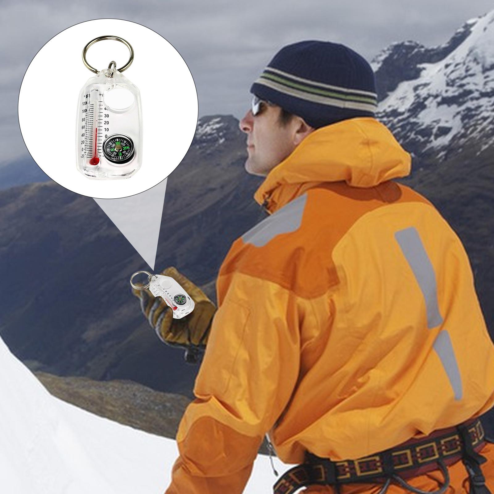 Compass Keychain Mini - Multifunction Mini Keychain Camping Compass Thermometer