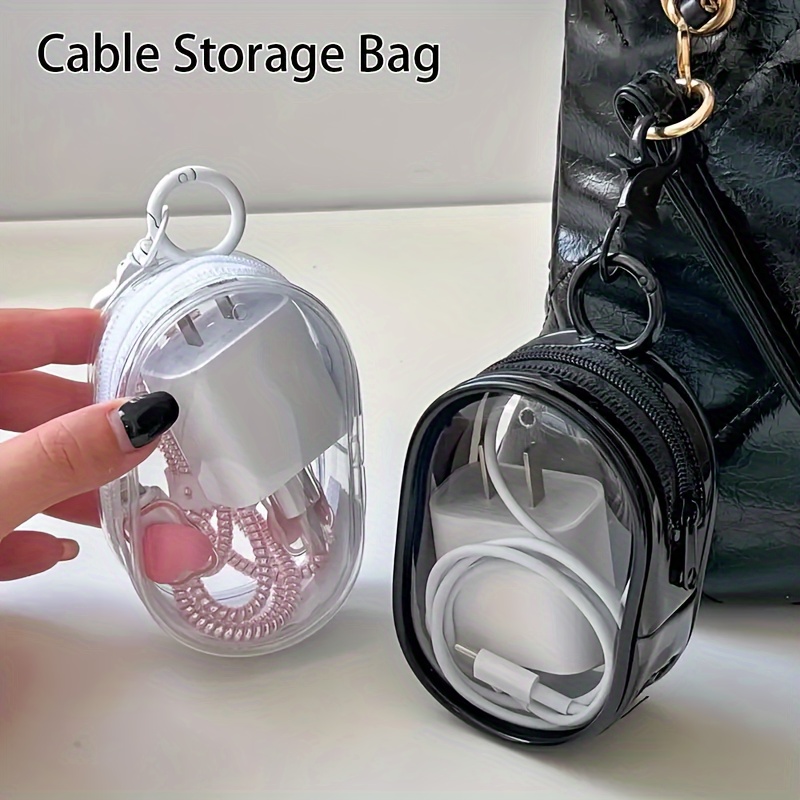 Cable Winder Keychain - Portable Mini Clear Zipper Storage Bag