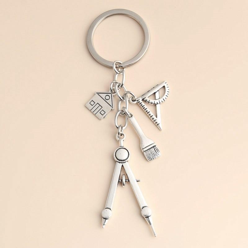 Compass Keychain Mini - Multifunctional Silver Keychain Triangular Ruler Painting
