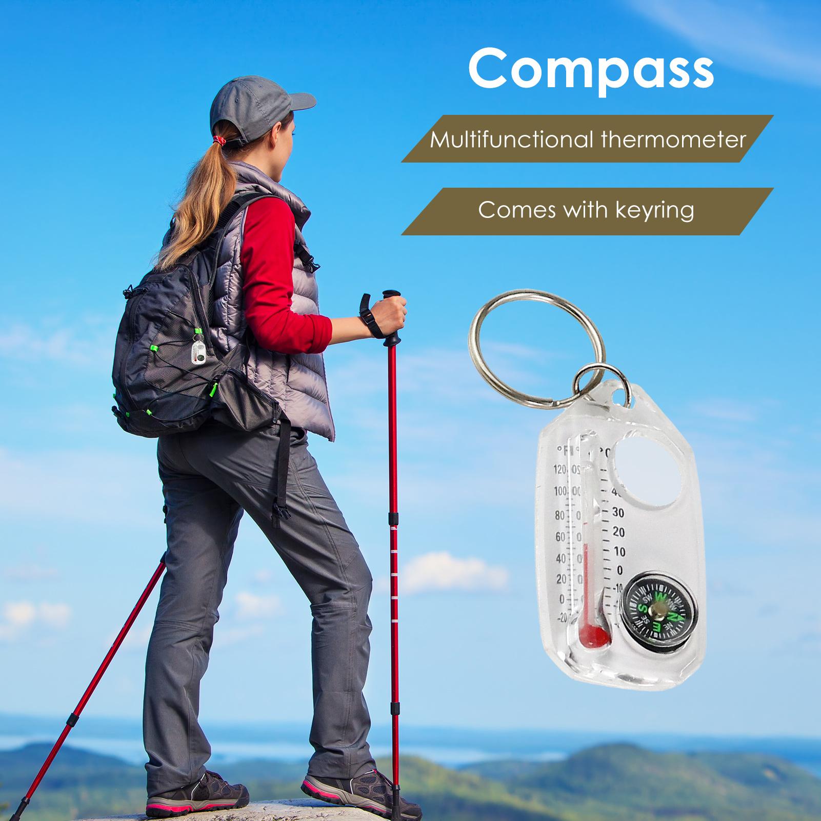 Compass Keychain Mini - Multi-function Mini Keychains Camping Compass Thermometer