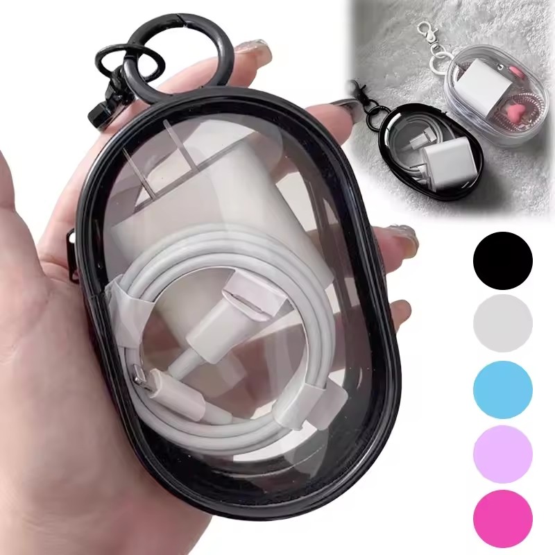 Cable Winder Keychain - Multifunctional Clear Data Cable Organizer Storage