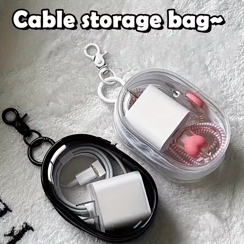 Cable Winder Keychain - Portable Mini Clear Zipper Storage Bag