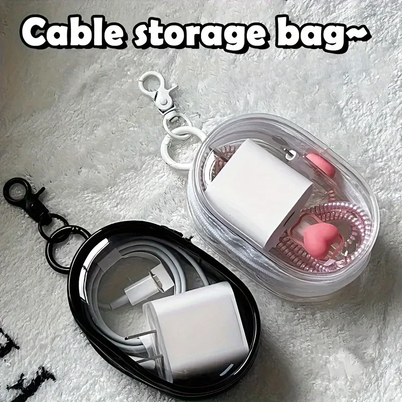 Cable Winder Keychain - Portable Mini Clear Zipper Storage Bag